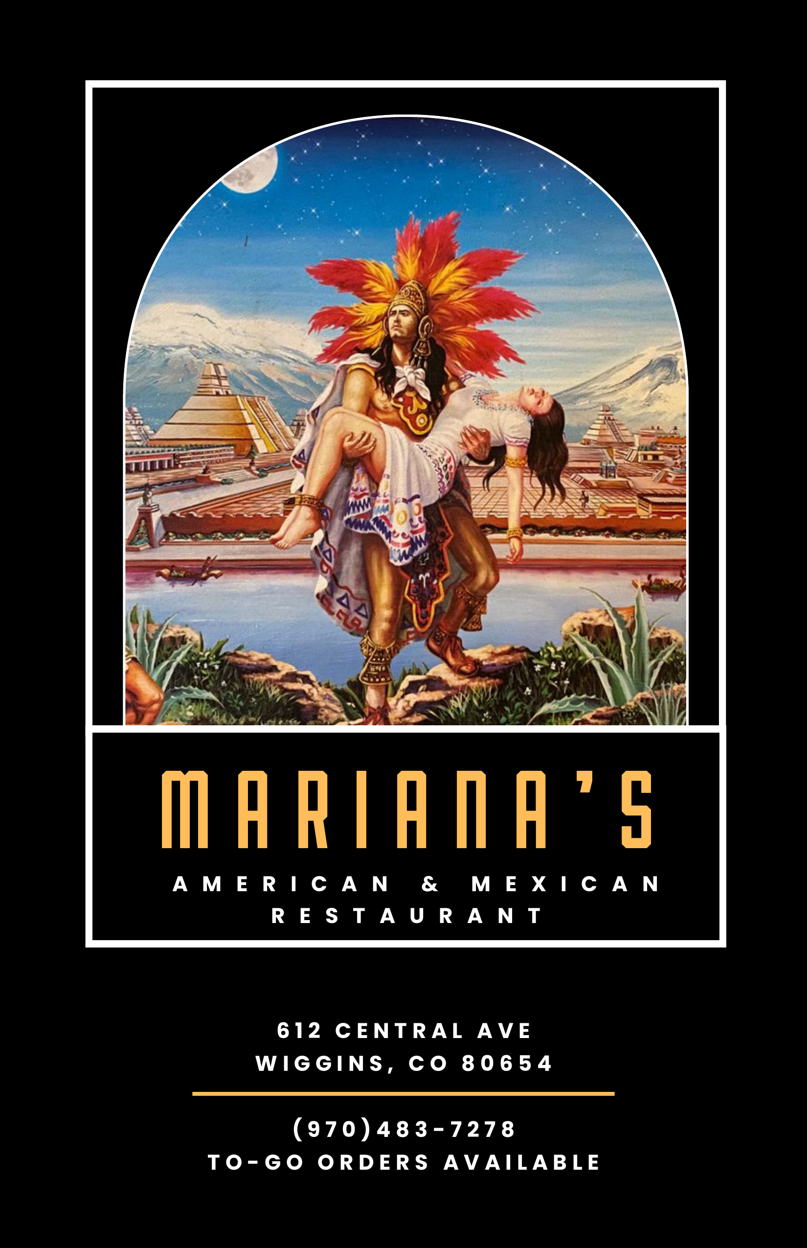 Mariana’s menu cover with logo